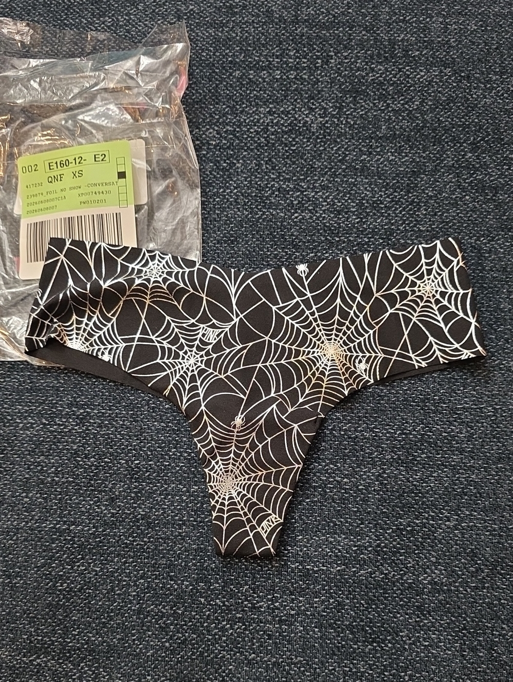 Victoria's Secret PINK Black Thong with White Spiderweb Detail